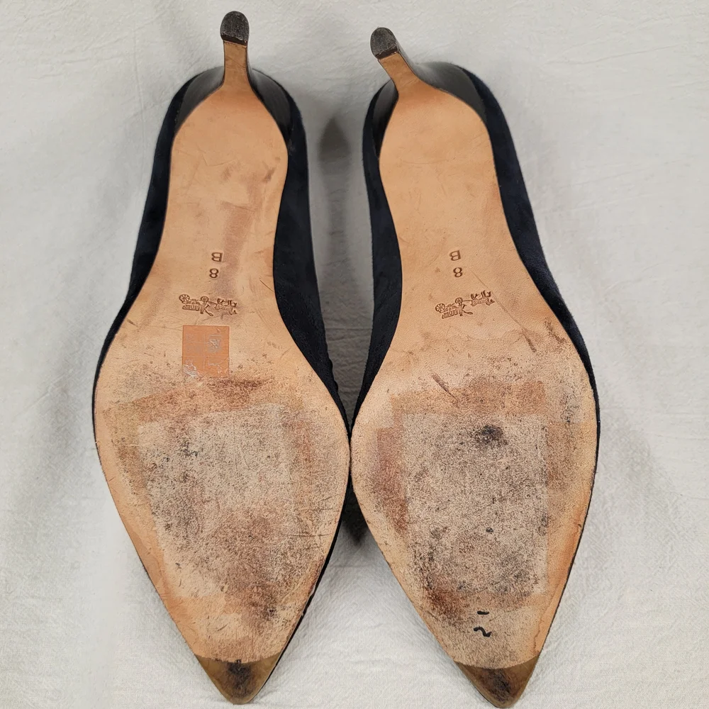COACH Smith Rivets Navy Blue Suede Pointed Toe Pumps Stiletto Heels Size 8 B
​ - Picture 7 of 11